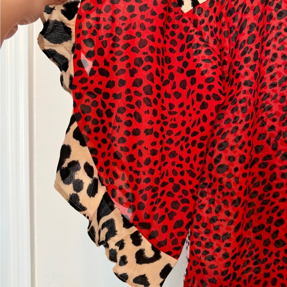 Umgee Red and Black Animal Print Blouse - Picture 4 of 5